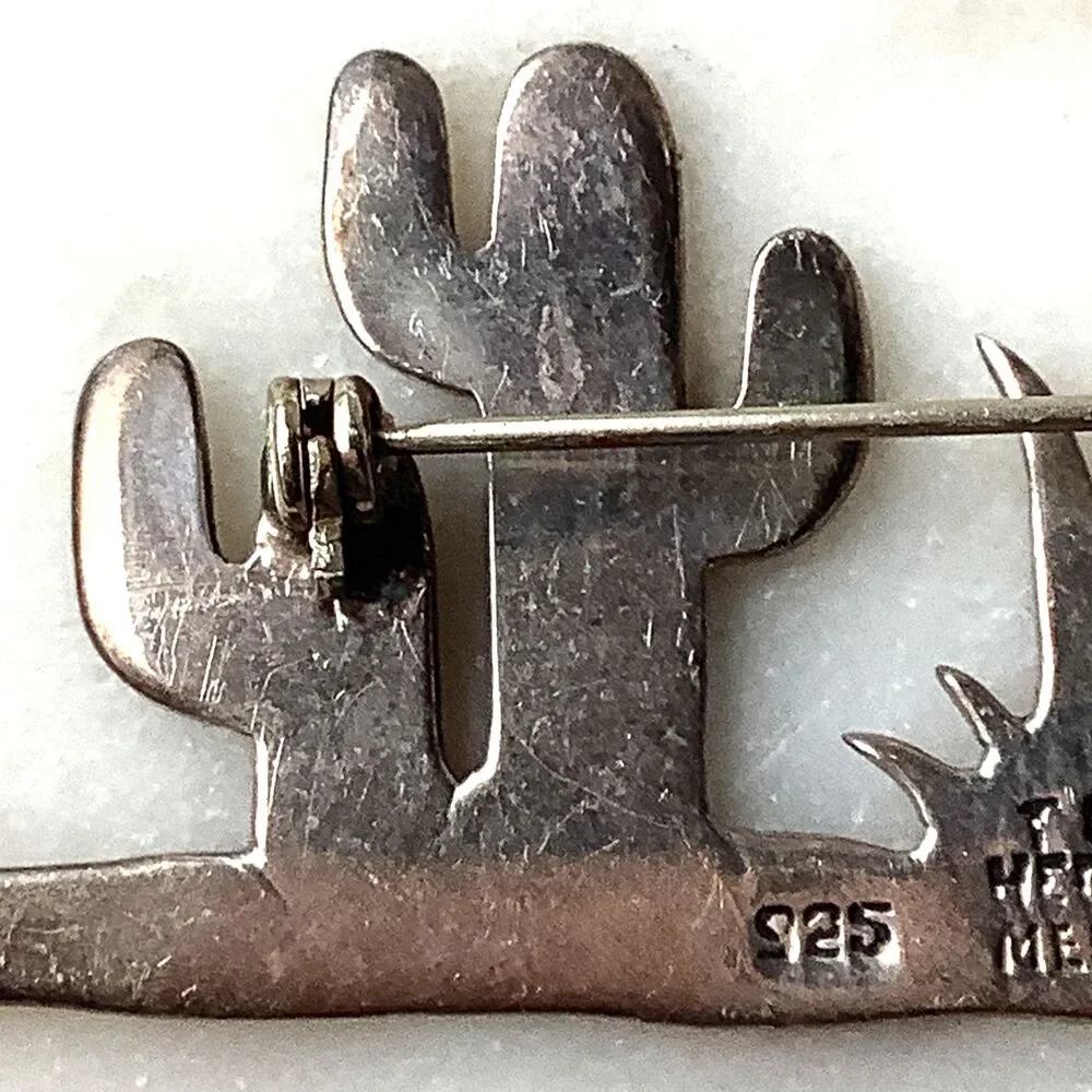 Vintage Taxco Cactus Brooch Sterling Silver 925 Desert Mexico Pin Southwest Art